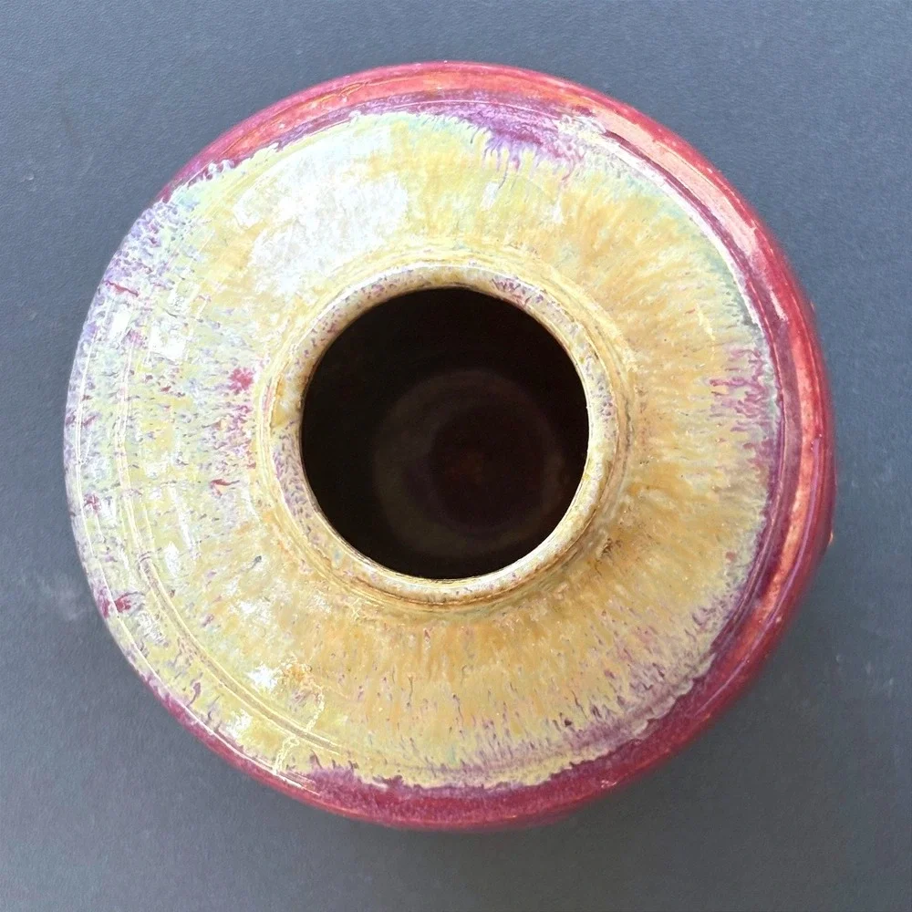 Studio Pottery Dragonfly Bud Vase Plum Purple Glazed Stoneware